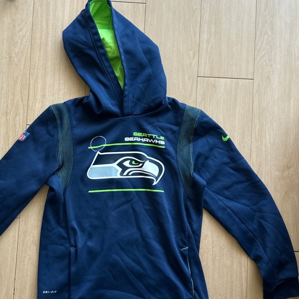 Nike NFL Seattle Seahawks On Field Dri-Fit Hoodie Youth L Blue/Green